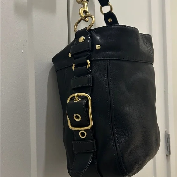 Coach Zoe Hobo Black Leather Shoulder Bag with Gold Accents - Picture 5 of 16